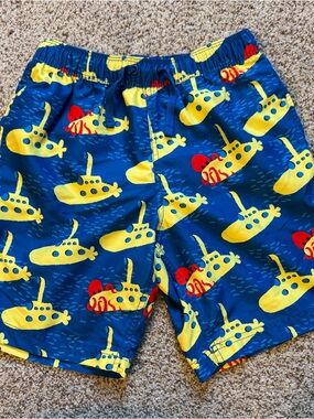Hanna Andersson Kids Blue Print Swim Shorts - Yellow Submarine Pattern
